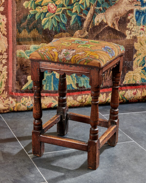 Charles II oak upholstered stool