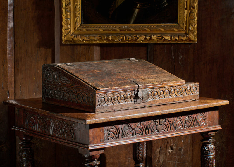James I oak carved desk box