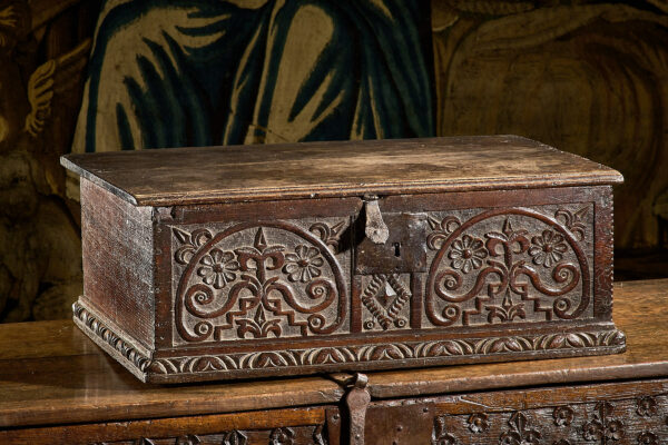 Charles II oak carved Devon box