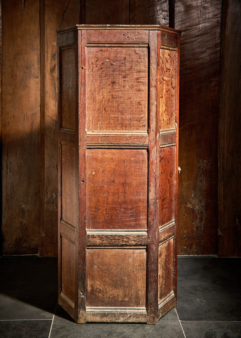 Henry VIII oak panelled box seat armchair