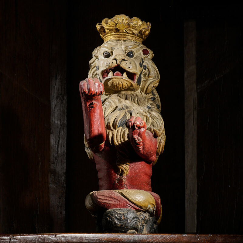 16th century English carved oak rampant lion