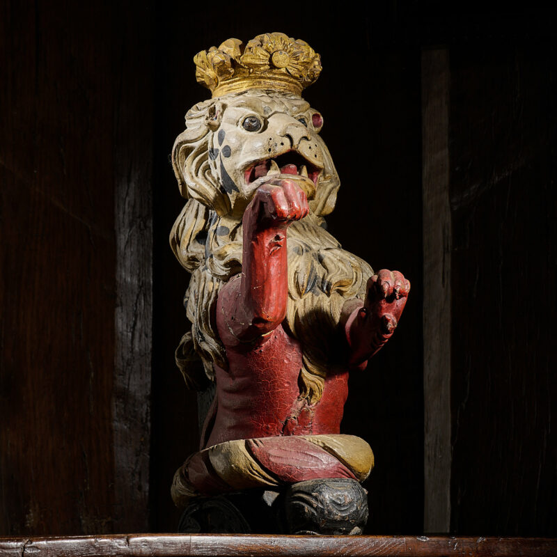 16th century English carved oak rampant lion
