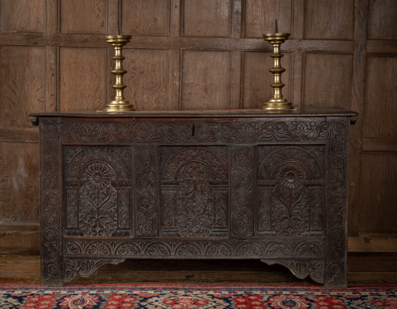 East Devon carved Charles II oak chest