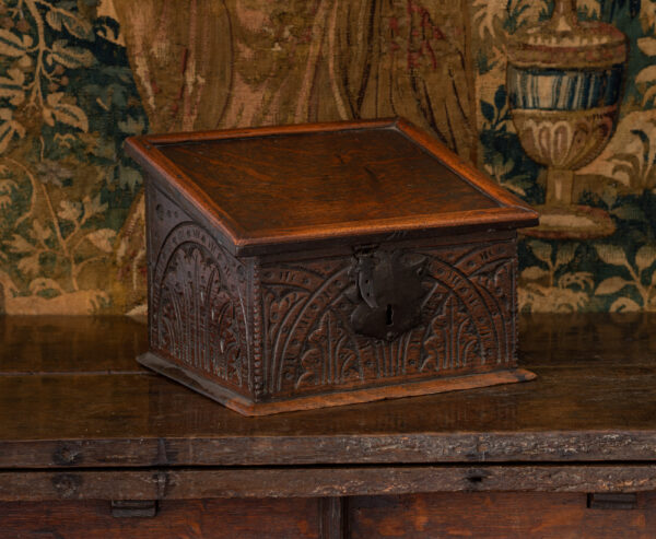Charles II oak carved desk box