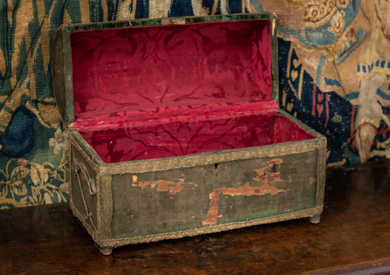 Henry VIII green velvet embroidered casket