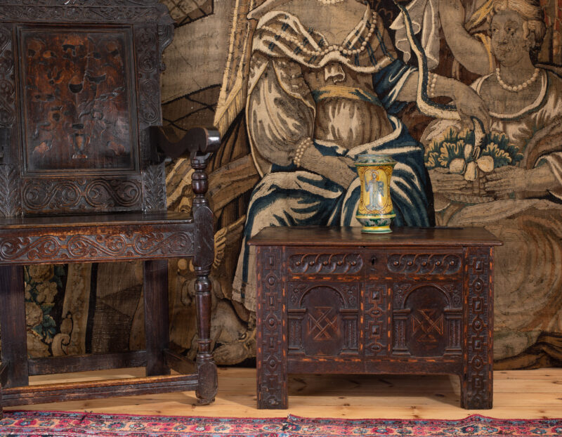 Elizabeth I oak carved Childs chest