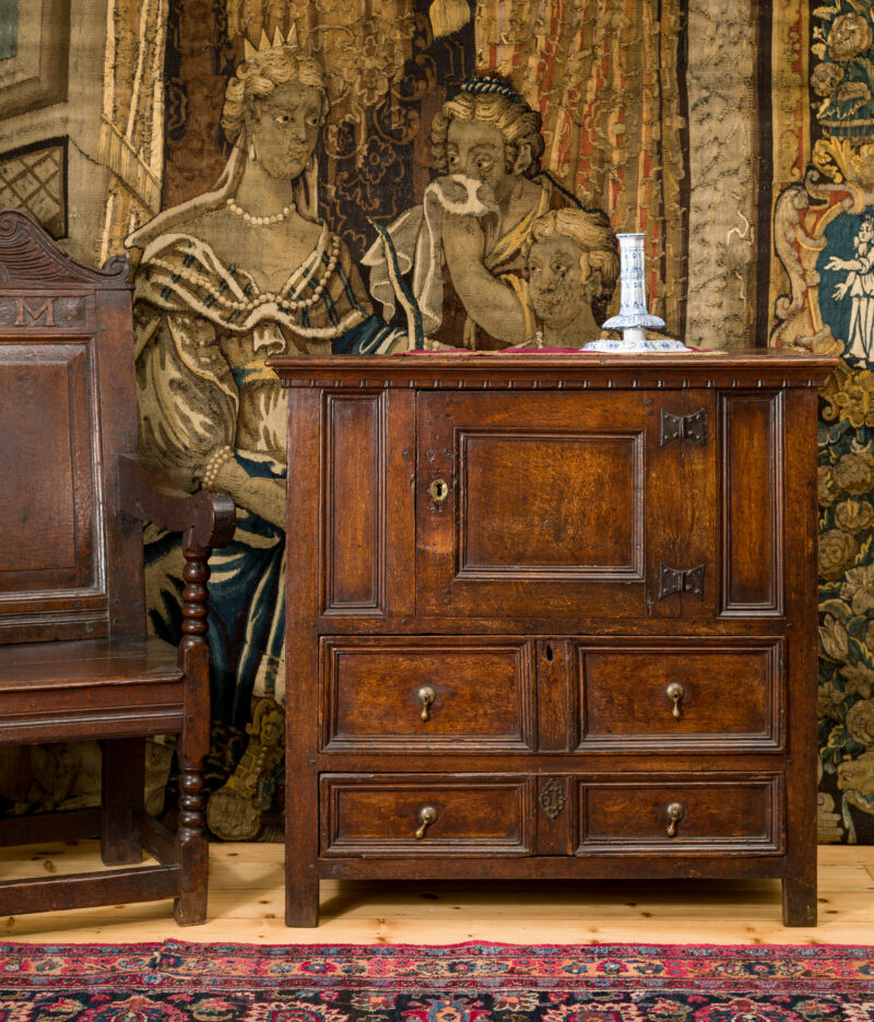 Charles II oak chest with cupboard
