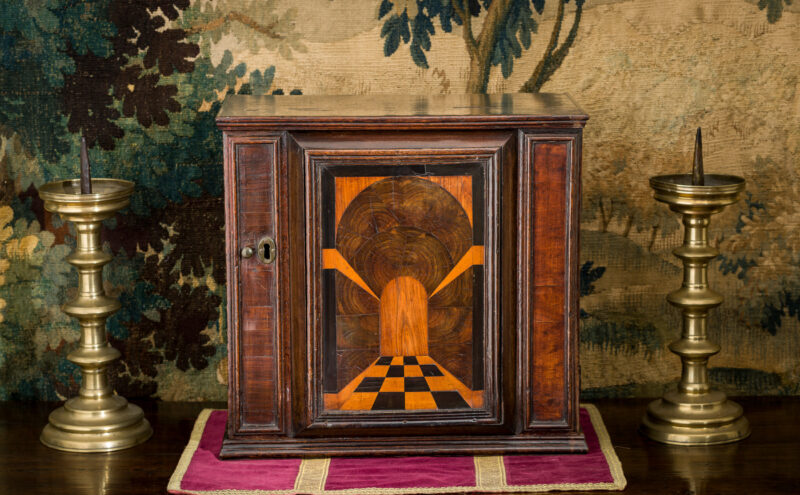 Charles II inlaid oak spice cabinet