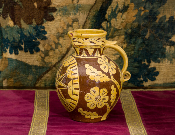 North Devon earthenware slip scraffito decorated pottery harvest jug