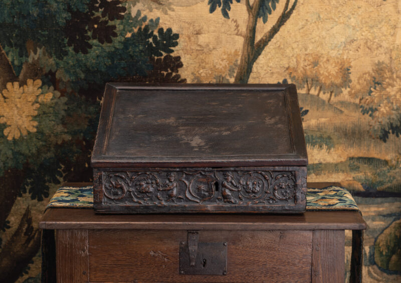 Henry VIII oak carved desk box
