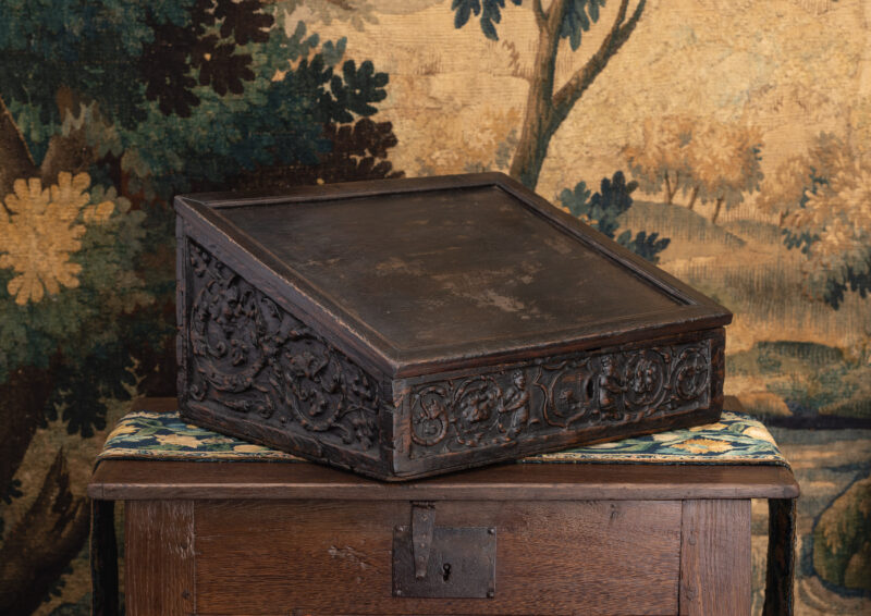 Henry VIII oak carved desk box
