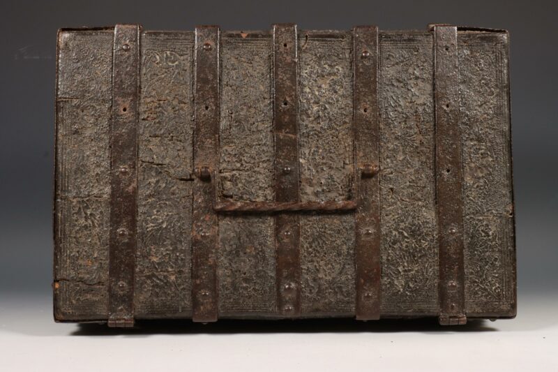 16th century leather covered iron bound box