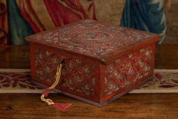 16th century carved oak and polychromed box