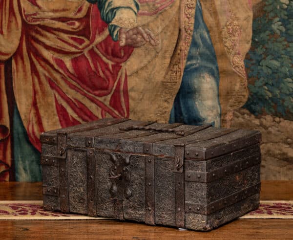 16th century leather covered iron bound box