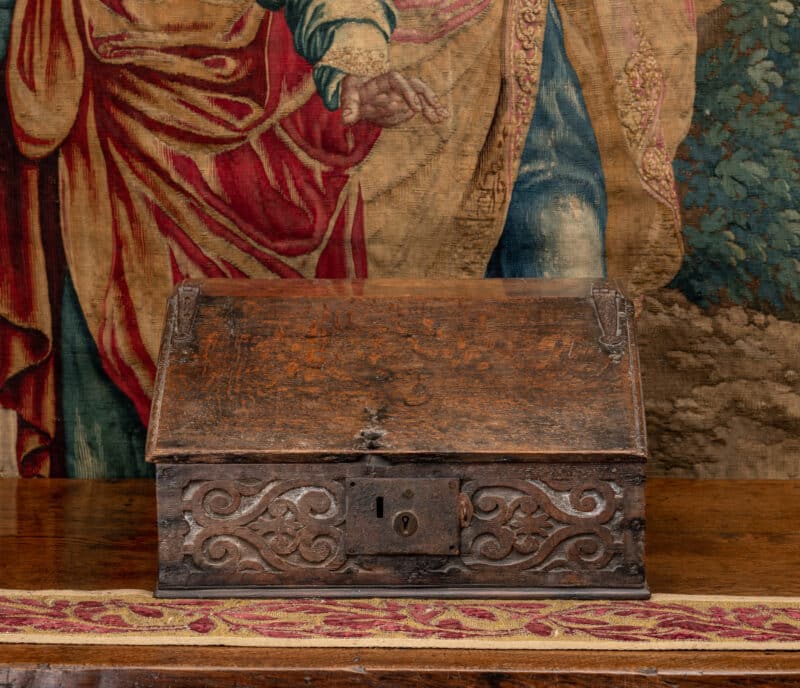 17th century Exeter carved oak desk box