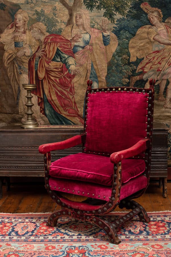 Charles II beech wood X frame armchair