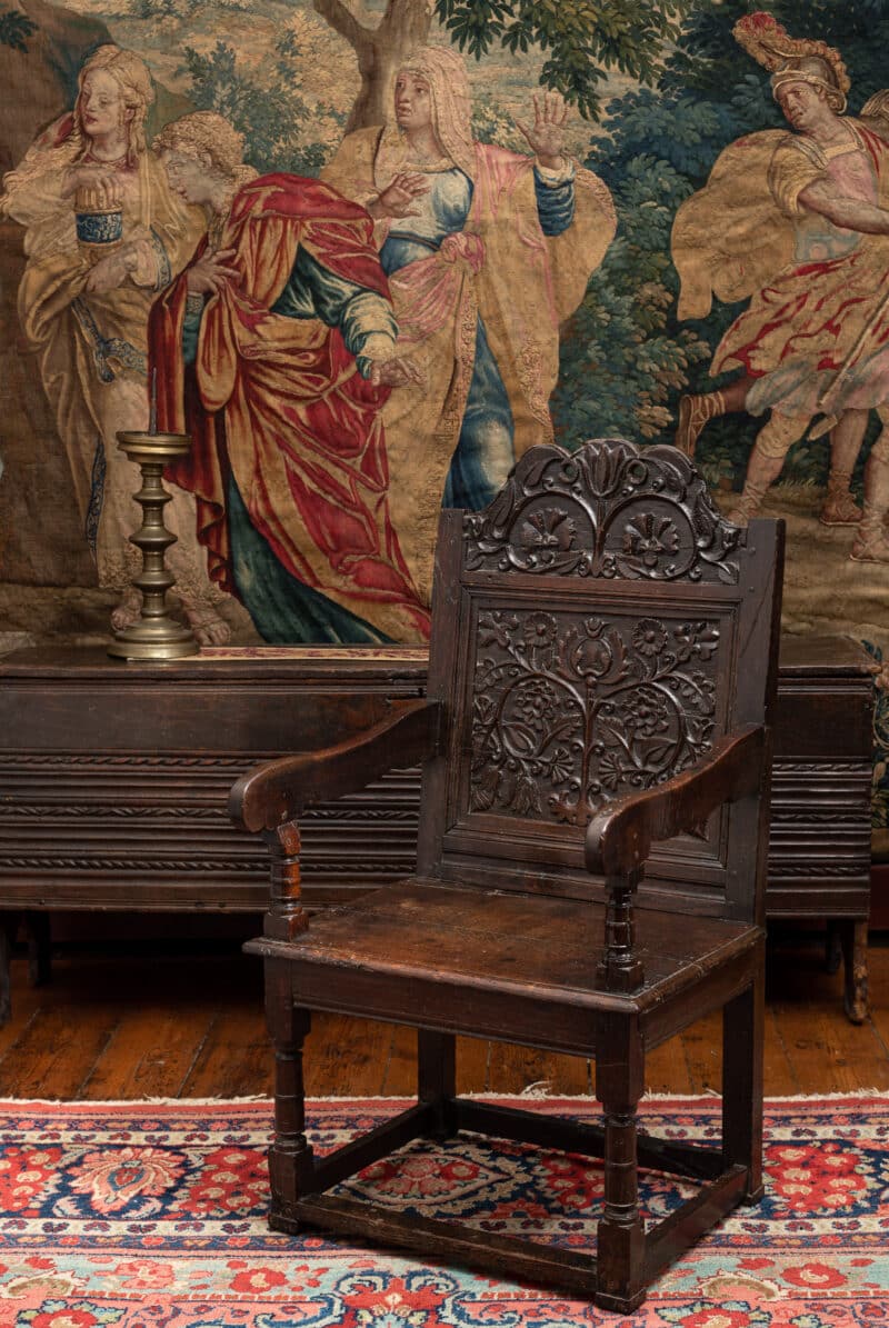 Charles II oak carved armchair