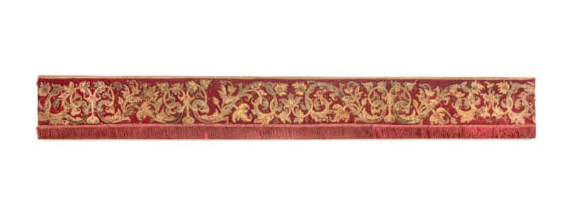 Tudor embroidered velvet and gold thread bed valance