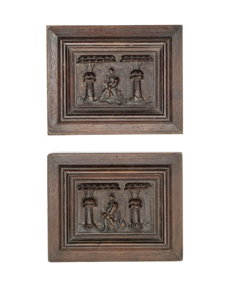 Pair of Renaissance carved oak panels
