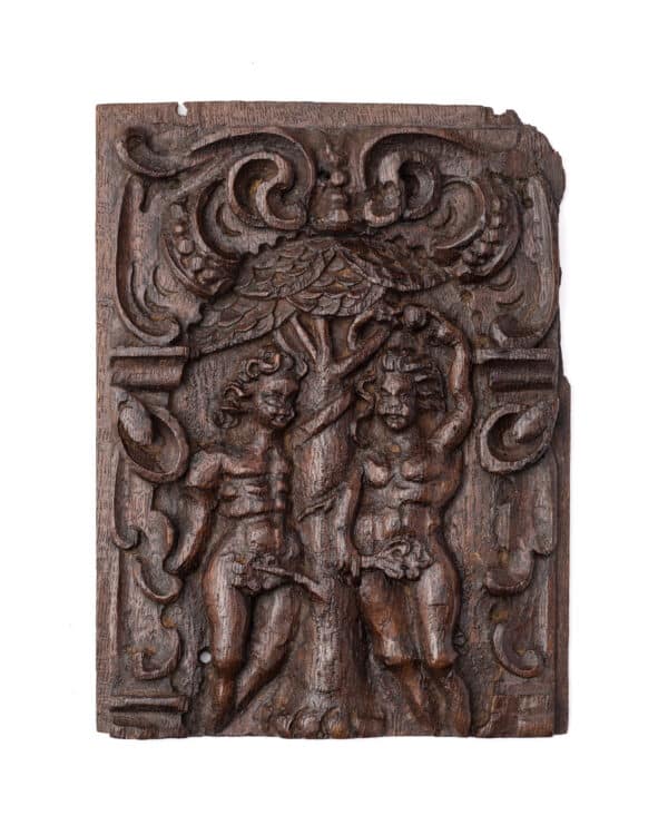 16th century carved Adan and Eve panel