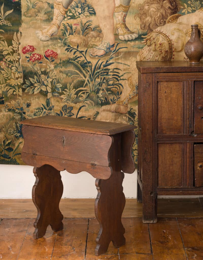 Charles II oak boarded stool