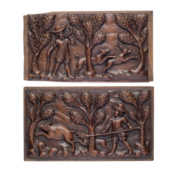 17th century pair of hunting panels