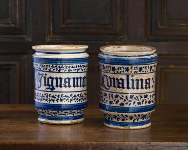 Renaissance pair of Albarello jars circa 1540