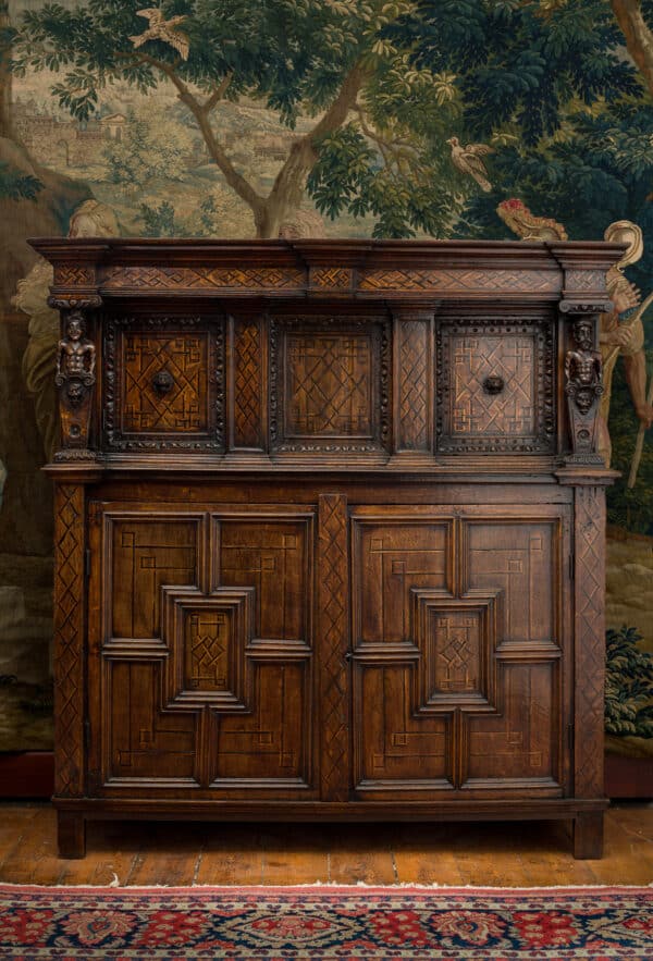 Elizabeth I inlaid oak press cupboard