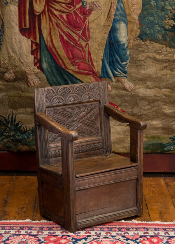 Elizabeth I oak carved box chair