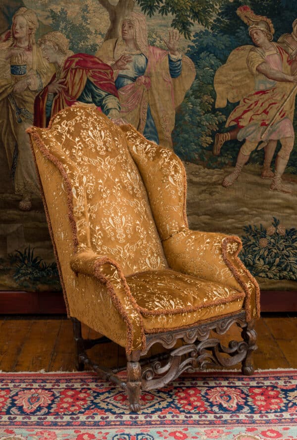 17th century winged armchair