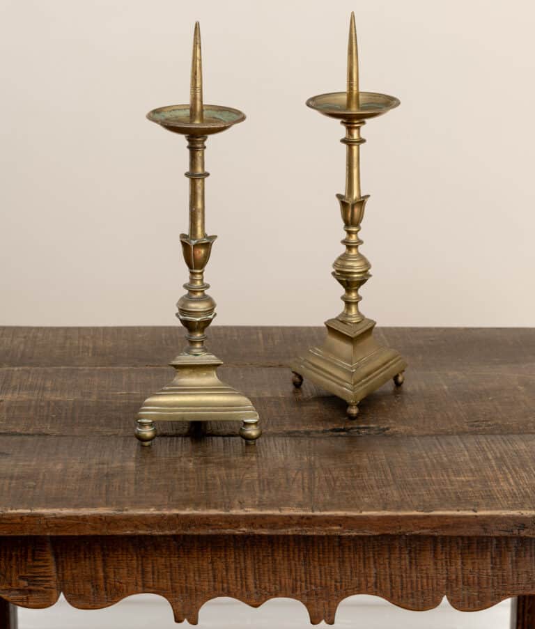 Pair of Early 17th Century Italian Brass Pricket Candlesticks