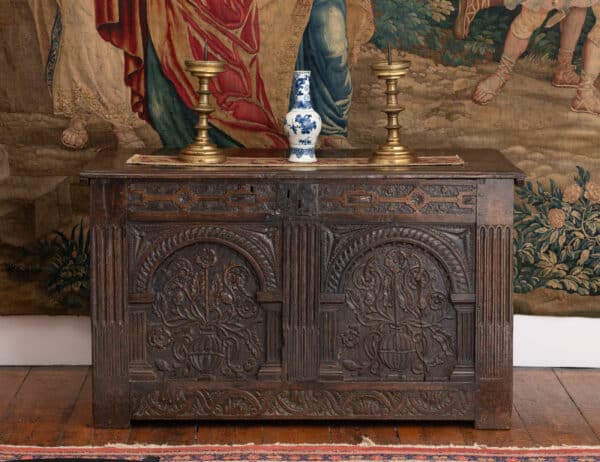 Elizabeth I oak carved Exeter chest
