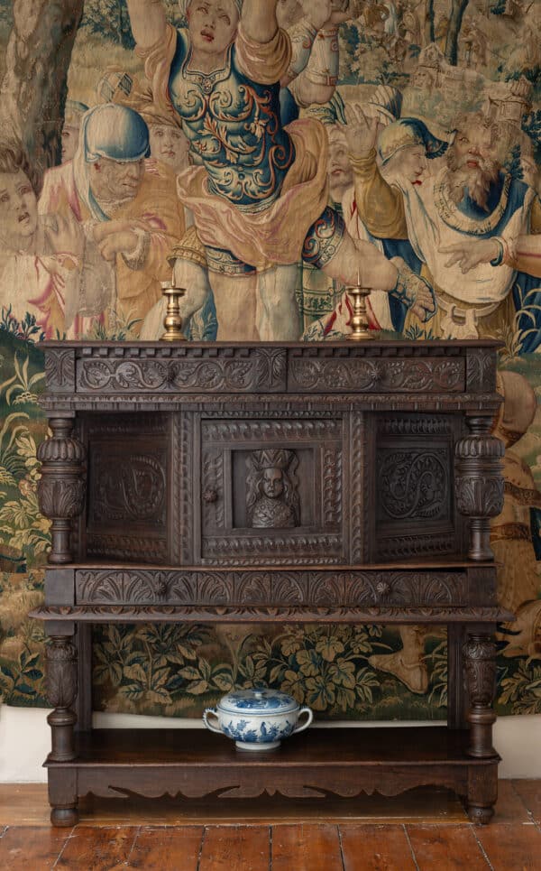 James I oak carved livery cupboard