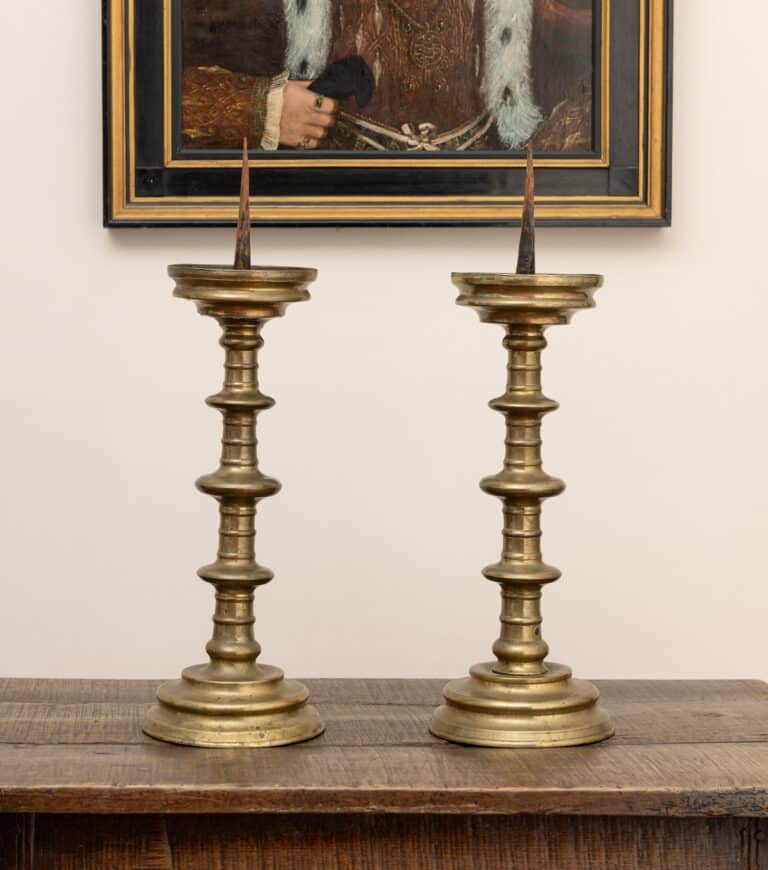 Large Pair of Renaissance Brass Pricket Candlesticks