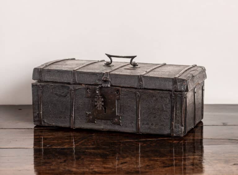 Late Gothic Flemish Leather and Iron-Bound Casket