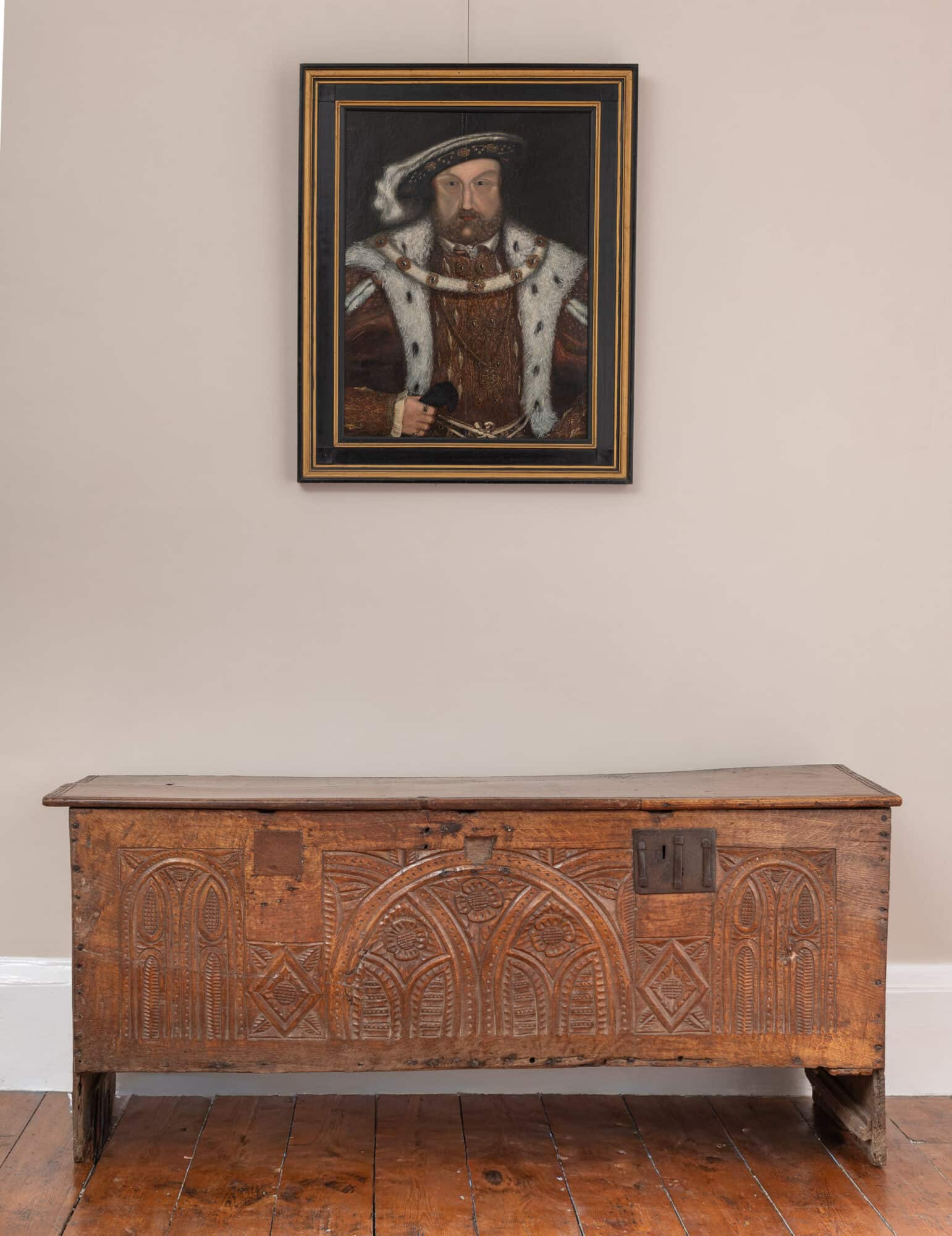 Henry VII Period Oak Carved Boarded Chest