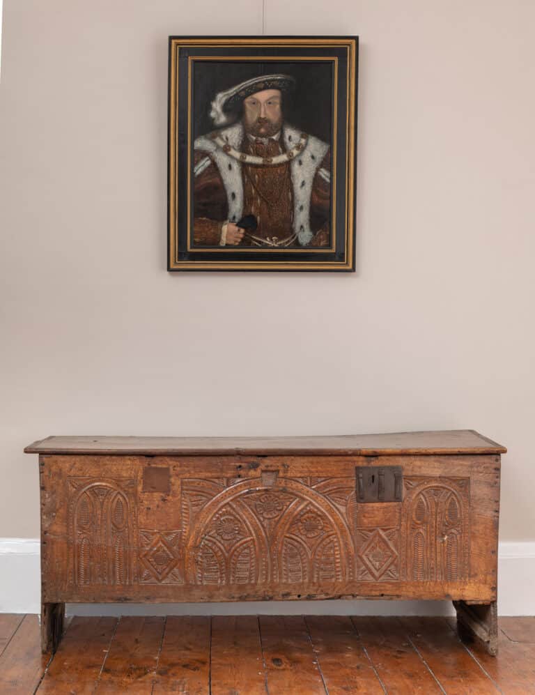 Henry VII Period Oak Carved Boarded Chest