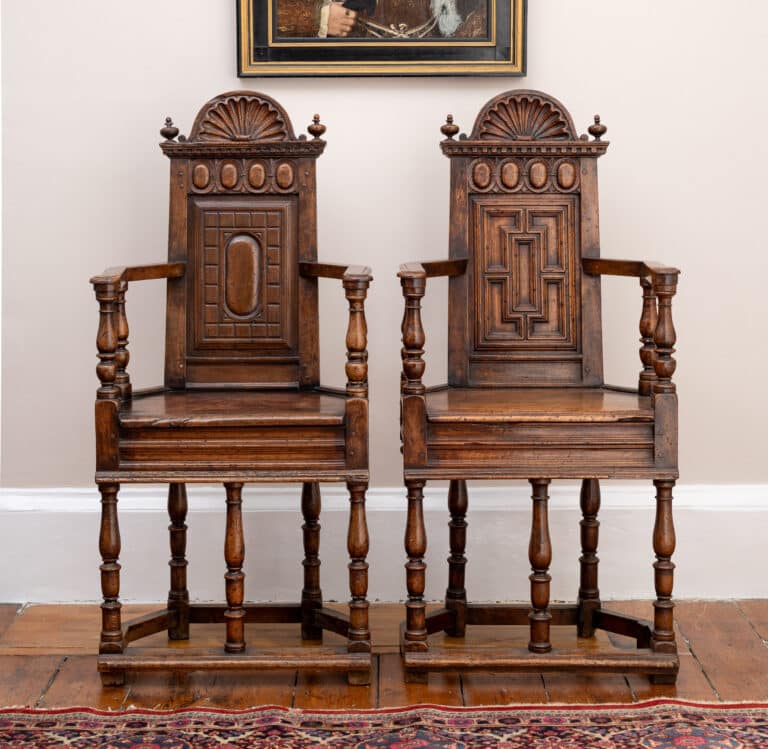 Pair of French Renaissance Walnut Caquetoire Armchairs