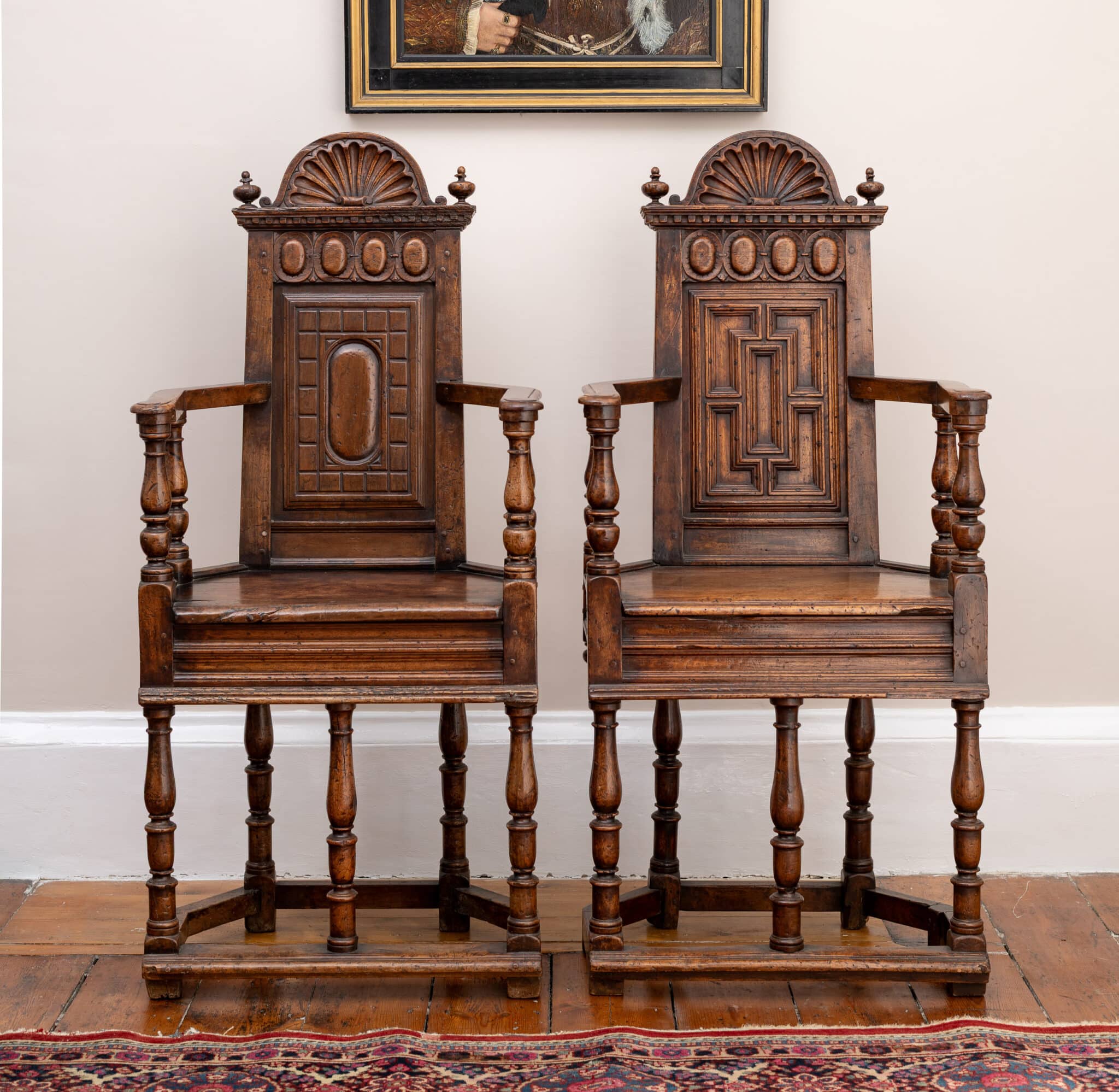 Pair of French Renaissance Walnut Caquetoire Armchairs