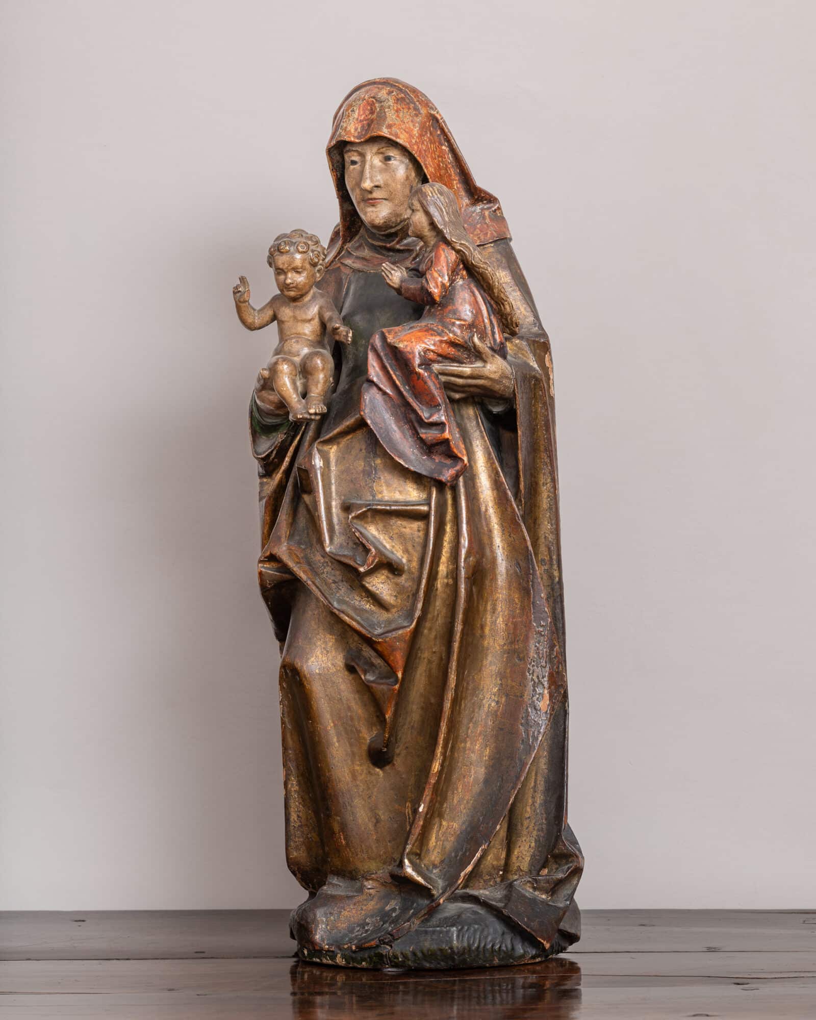 Late Gothic Polychromed Sculpture of St Anne with the Virgin and Child (Anna Selbdritt)