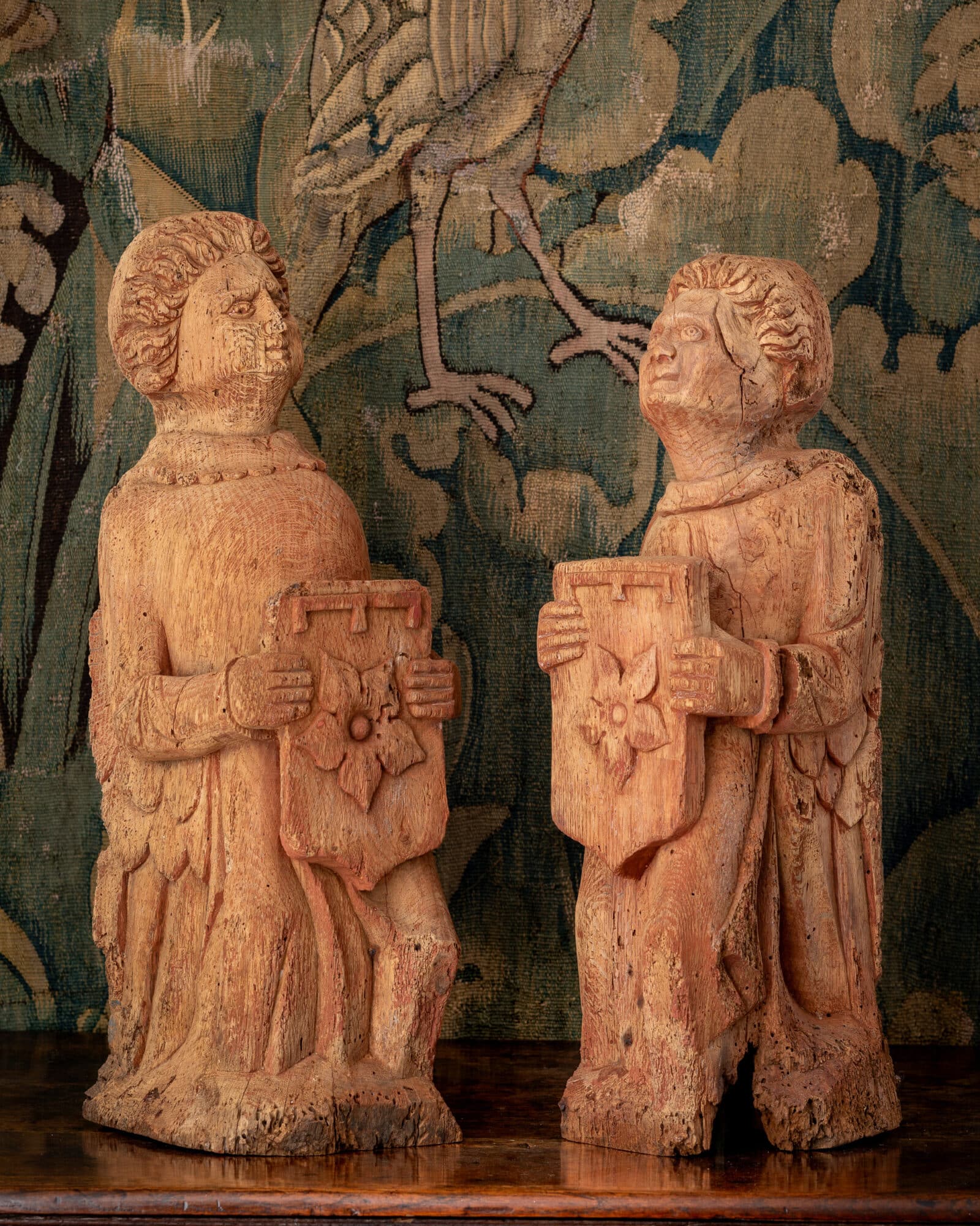 A Pair of English Medieval Oak Angel Beam-End Corbels