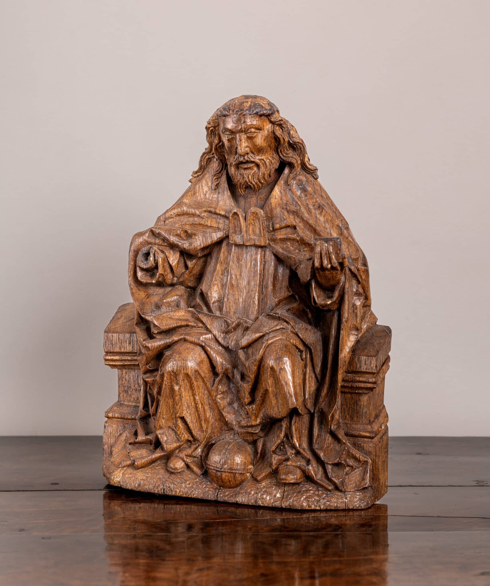 Late Gothic Netherlandish Oak Figure of Christ in Majesty