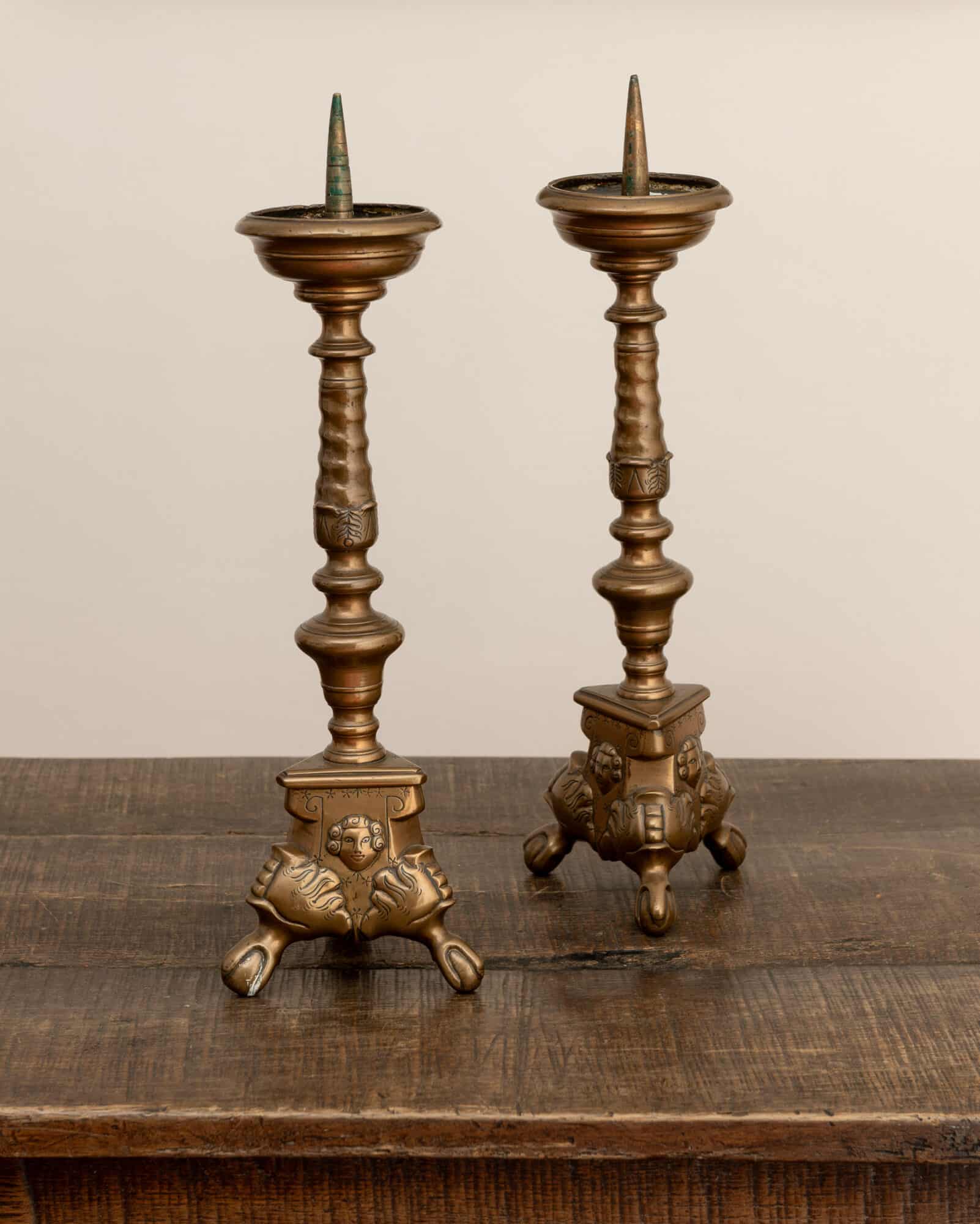 Pair of Renaissance Bronze Pricket Candlesticks
