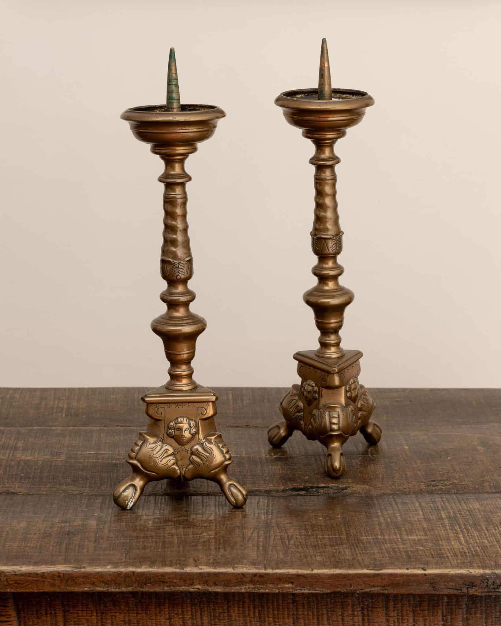 Pair of Renaissance Bronze Pricket Candlesticks