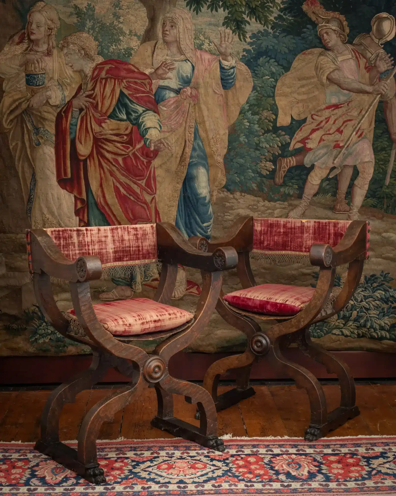 Pair of Italian Renaissance Walnut Savonarola Chairs