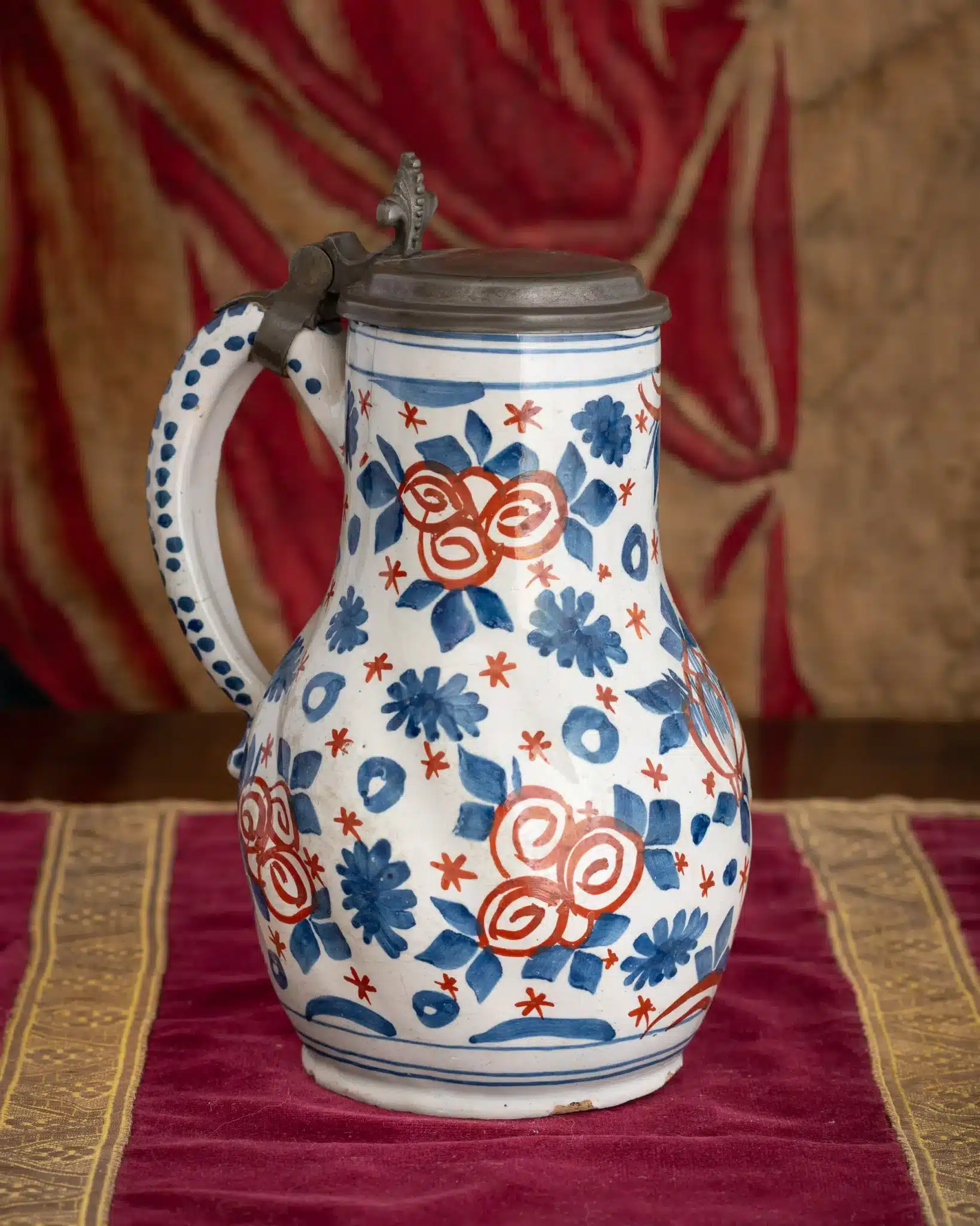 Delftware Polychrome Tankard with Pewter Mounts
