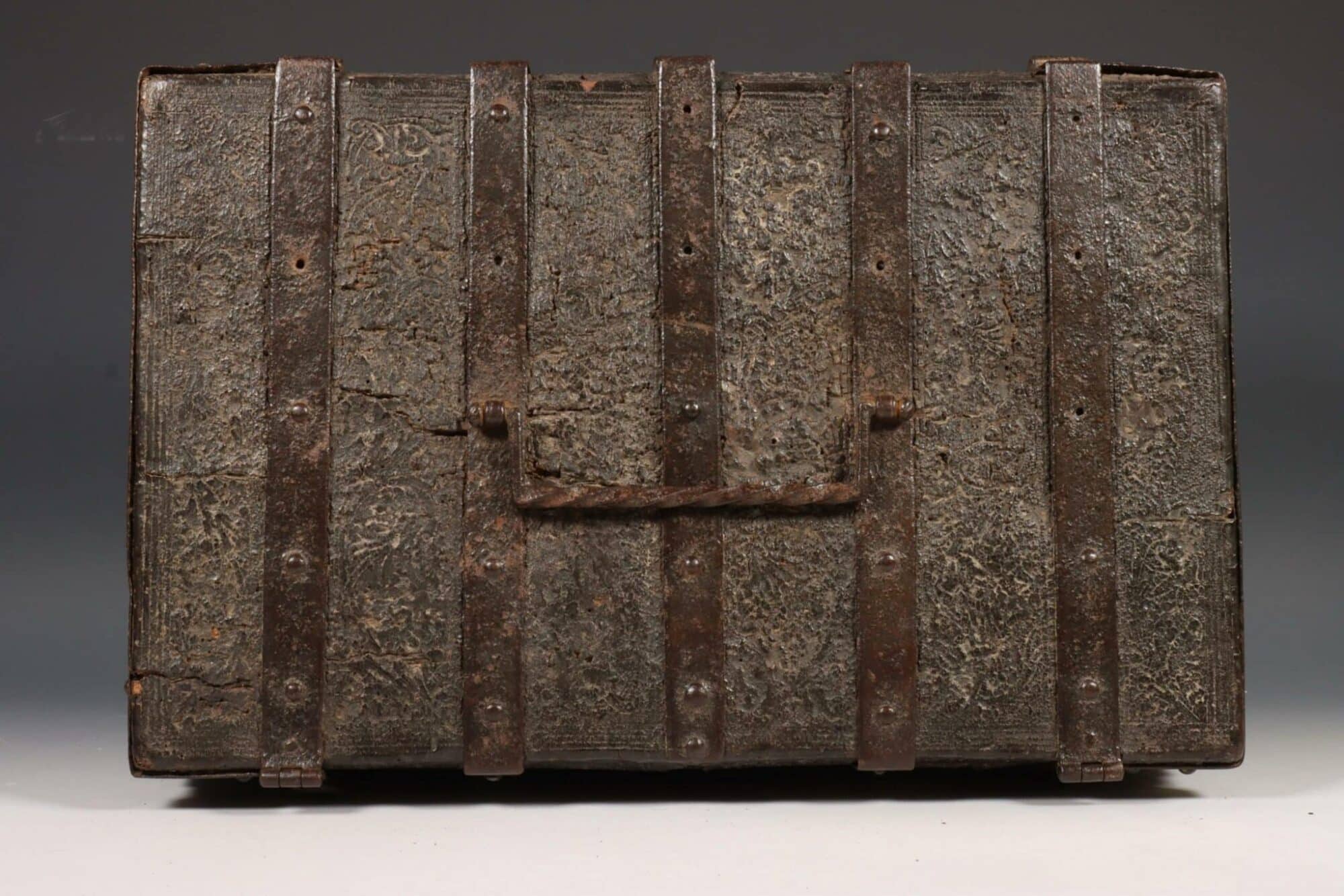 Late Gothic Iron-Bound and Leather-Covered Casket, Dated 1506