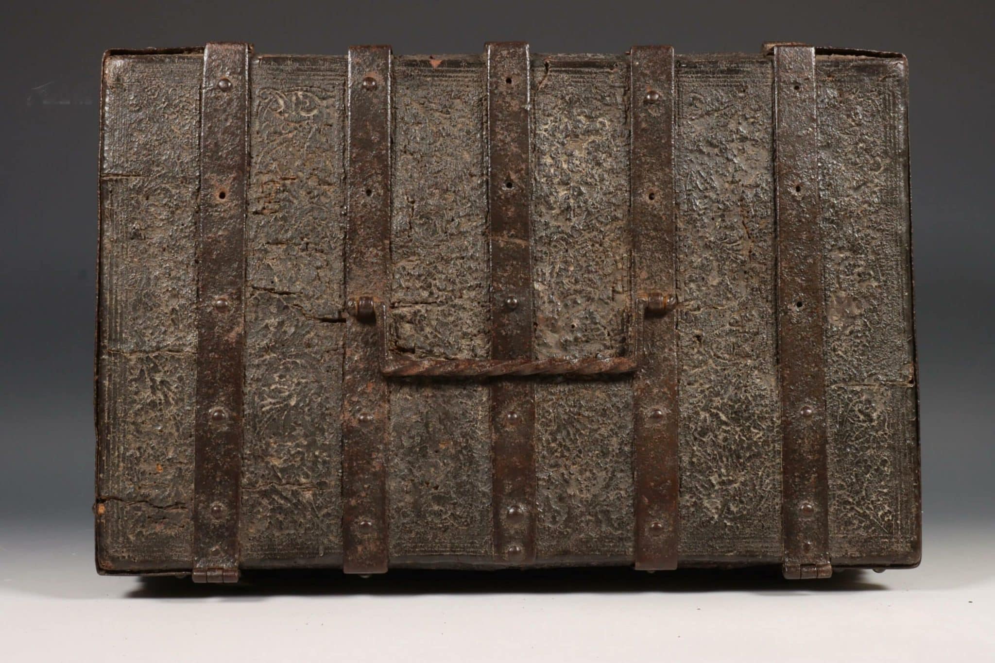 Late Gothic Iron-Bound and Leather-Covered Casket, Dated 1506
