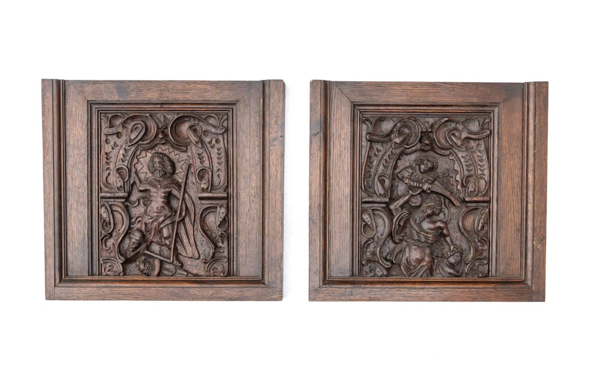 Pair of Netherlandish Renaissance carved oak panels