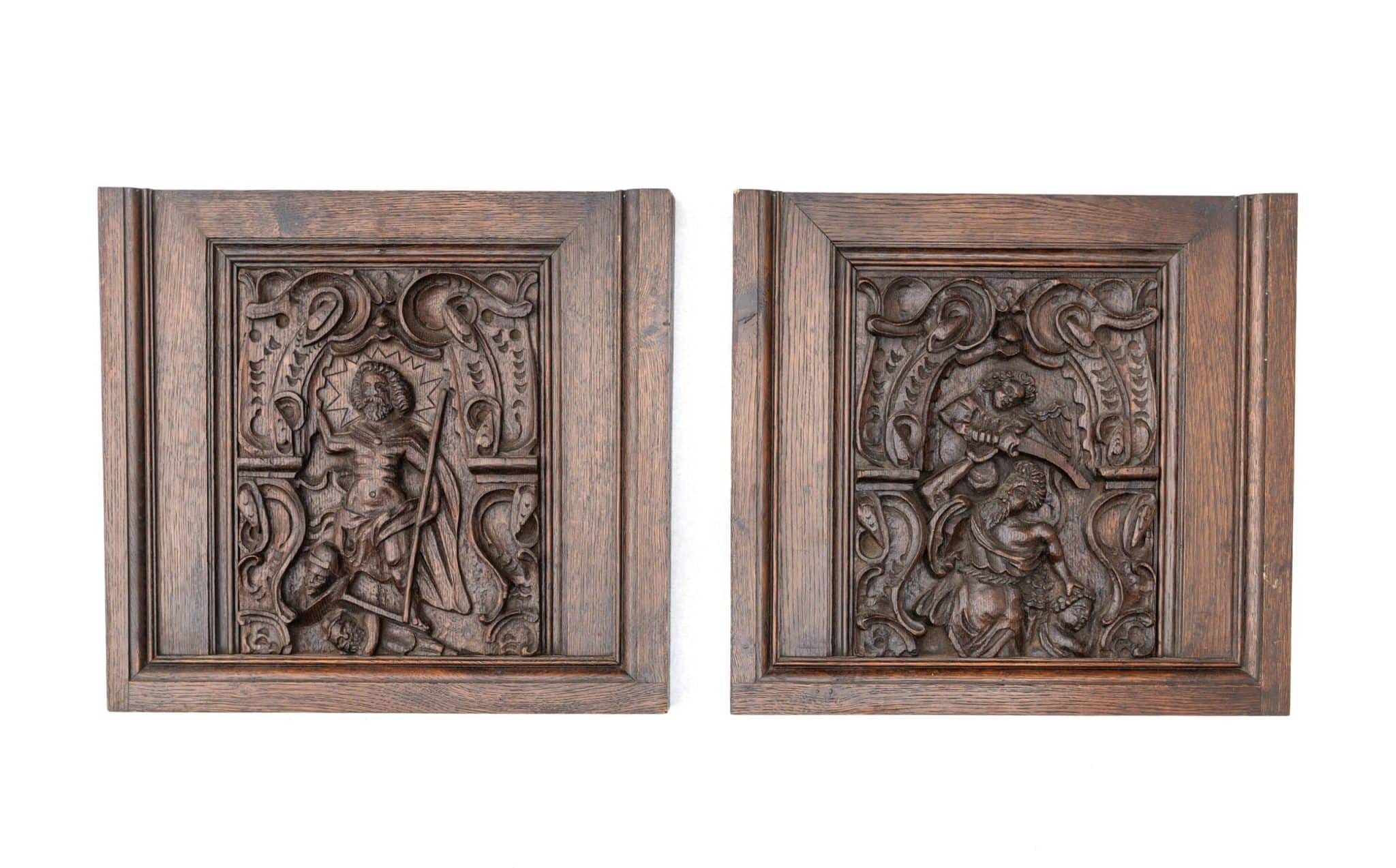 Pair of Netherlandish Renaissance carved oak panels
